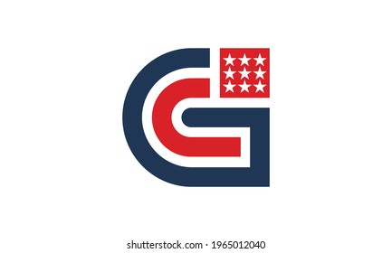 Letra monograma G con logotipo de bandera estadounidense ilustración de icono vectorial