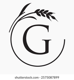 Monogram Letter G Bakery Logo Concept With Grain Wheat Symbol Vector Template