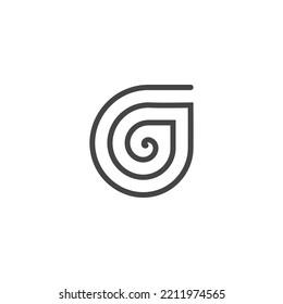 Das Monogramm ist der Buchstabe G und Spirale. Elegant und umrissen.