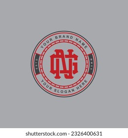 Monogram letter GN or NG with interlock style, badge design for brand, clothing, apparel, streetwear, baseball, basketball, football and etc
