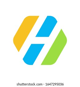 Monogram Letter H Geometric Hexagon Square Business Company Vector Logo Design