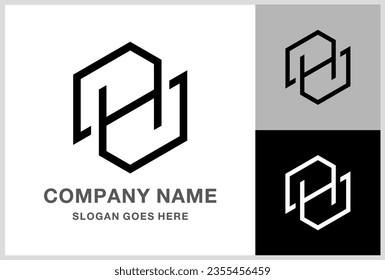 Monogram Letter H Geometric Square Cube Business Company Stock Vector Logo Design Template