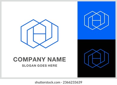 Monogram Letter H Geometric Square Cube Business Company Stock Vector Logo Design Template
