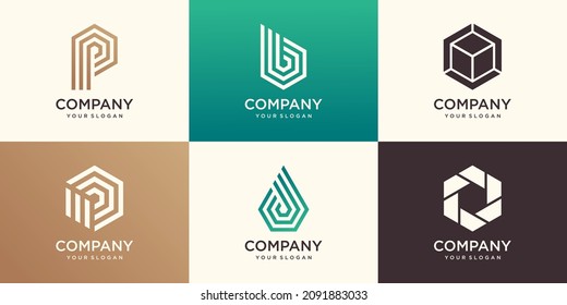 monogram letter and hexagon with stripe concept logo design template.