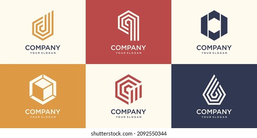 monogram letter and hexagon with stripe concept logo design template.