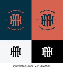 Letra monograma HM o MH con estilo de interconexión buena para marca, ropa, ropa, ropa, ropa de calle, béisbol, baloncesto, fútbol, etc