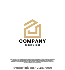 monogram letter with house combination logo design
