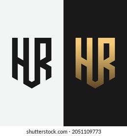 Monogram Letter Initial H R HR RH Shield Logo Design Template. Suitable For General Shop Apparel Sport Fashion Marketing Business Brand Company In Simple Style Logo Design.