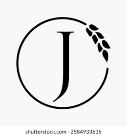 Monogram Letter J Bakery Logo Concept With Grain Wheat Symbol Vector Template