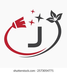 Monogram Letter J Clean Symbol Concept With Cleaning Brush Icon Vector Template