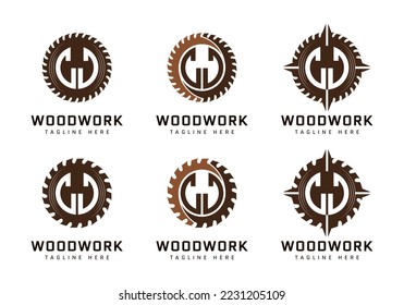 Monogram letter J on sawmill. Perfect for woodworking, industrial and construction logos