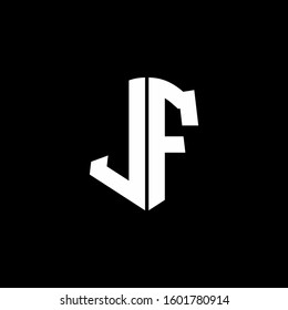 monogram letter JF logo ribbon with shield style isolated on black background