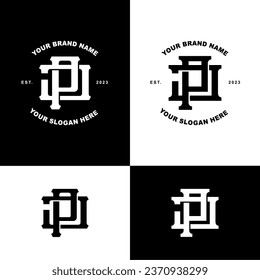 Monogram letter JP or PJ with interlock style good for brand, clothing, apparel, streetwear, baseball, basketball, football and etc