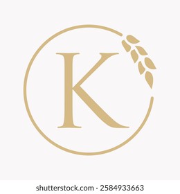 Monogram Letter K Bakery Logo Concept With Grain Wheat Symbol Vector Template