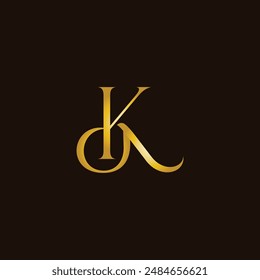 Monogramm-Buchstaben K und d in Kleinbuchstaben und Goldfarbe für luxuriöse Geschäfte