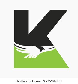 Monogram Letter K Flying Eagle Logo Concept For Speed Icon and Transportation Symbol Vector Sign