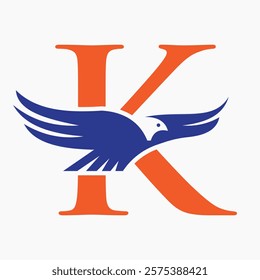 Monogram Letter K Flying Eagle Logo Concept For Speed Icon and Transportation Symbol Vector Sign