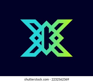 The monogram is the letter K and X. Elegant and outline.