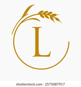 Monogram Letter L Bakery Logo Concept With Grain Wheat Symbol Vector Template