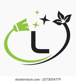 Monogram Letter L Clean Symbol Concept With Cleaning Brush Icon Vector Template