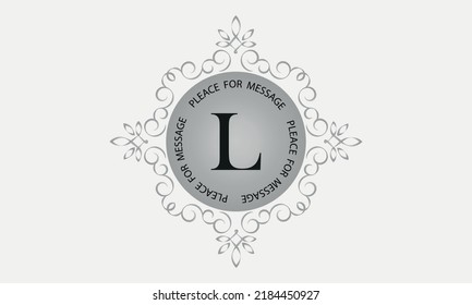 A monogram with the letter L in an elegant frame. Place for text. Template for cafes, bars, boutiques, invitations, attractions. Logo for business. Vintage elements