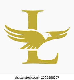 Monogram Letter L Flying Eagle Logo Concept For Speed Icon and Transportation Symbol Vector Sign