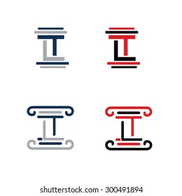 Monogram with letter L and letter T  with law columns