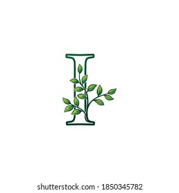 Monogram I Letter Logo Concept Green Nature Green Leaf Vector Design