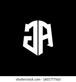 monogram letter logo ribbon with shield style isolated on black background