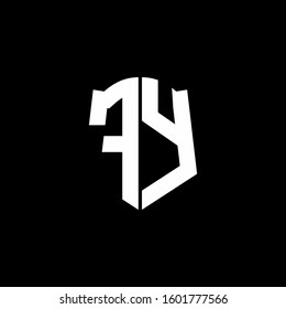 monogram letter logo ribbon with shield style isolated on black background