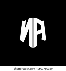 monogram letter logo ribbon with shield style isolated on black background