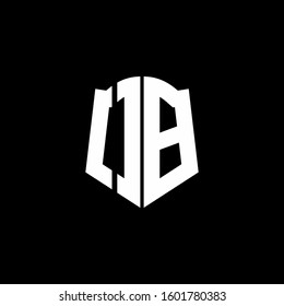 monogram letter logo ribbon with shield style isolated on black background