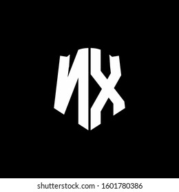 monogram letter logo ribbon with shield style isolated on black background