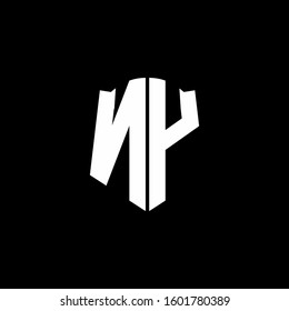 monogram letter logo ribbon with shield style isolated on black background