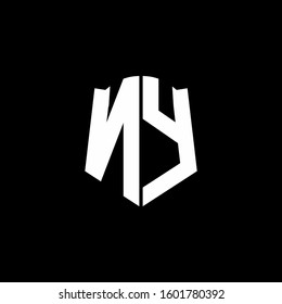 monogram letter logo ribbon with shield style isolated on black background