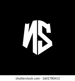 monogram letter logo ribbon with shield style isolated on black background