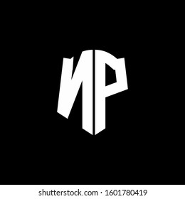 monogram letter logo ribbon with shield style isolated on black background