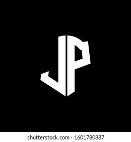 monogram letter logo ribbon with shield style isolated on black background