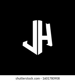 monogram letter logo ribbon with shield style isolated on black background