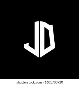 monogram letter logo ribbon with shield style isolated on black background
