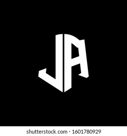 monogram letter logo ribbon with shield style isolated on black background