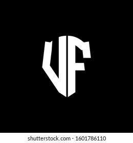 monogram letter logo ribbon with shield style isolated on black background
