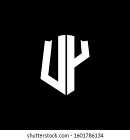 monogram letter logo ribbon with shield style isolated on black background