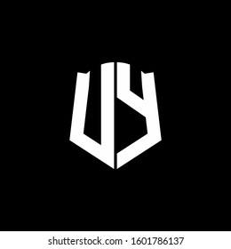monogram letter logo ribbon with shield style isolated on black background