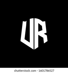 monogram letter logo ribbon with shield style isolated on black background