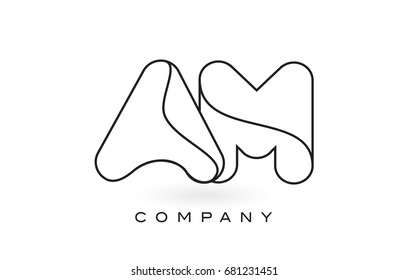 AM Monogram Letter Logo With Thin Black Monogram Outline Contour. Modern Trendy Letter Design Vector Illustration.