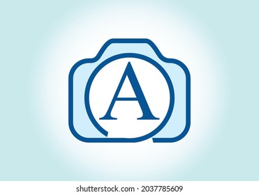 Un alfabeto de lujo con letra monogramo con un icono de cámara. Ilustración vectorial del logo fotográfico. Diseño de logotipo moderno para el negocio de la fotografía y la identidad de la empresa.