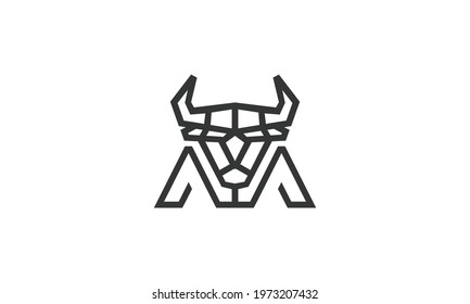 Monogram Letter M With Bull Logo Vector Icon Illustration