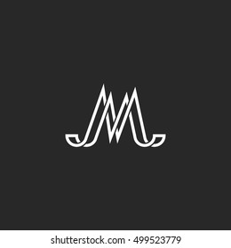 Monogram letter M capital logo, overlapping thin line initials MM emblem mockup