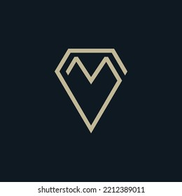 The monogram is the letter M and diamond. Elegant and outline.